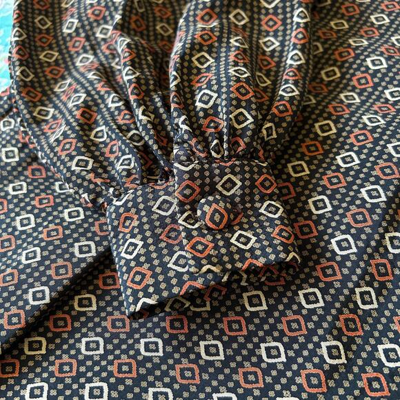 Vintage 70s/80s DONCASTER Geo Print Balloon Sleeve Mockneck Equestrian Blouse M - Picture 3 of 5